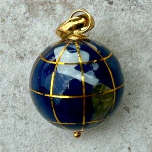 🌎 Michael Anthony 14K Yellow Gold Agate Jasper Abalone Shell Globe 🌍 pendant